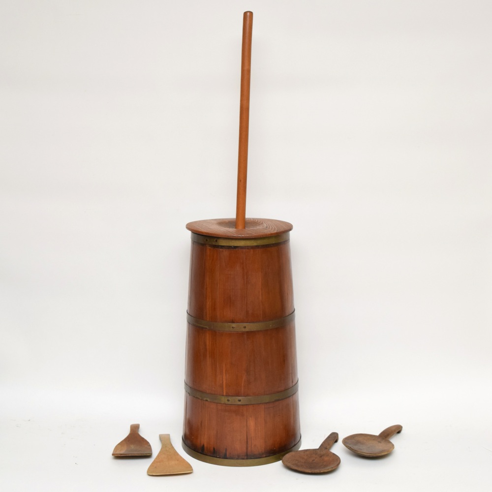 Antique Oak Butter Churn With Butter Paddles