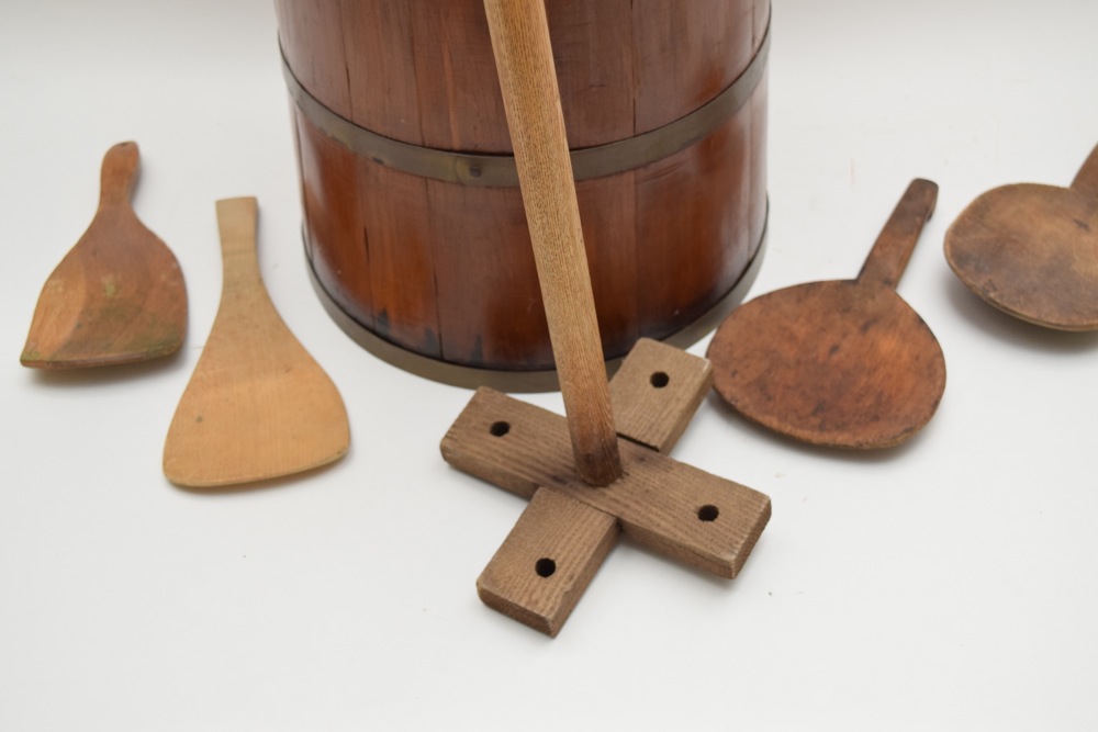 Antique Oak Butter Churn With Butter Paddles