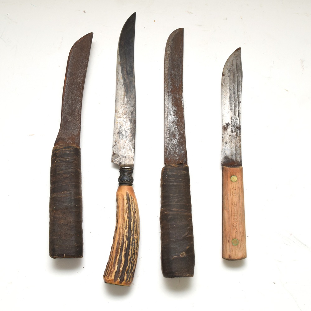 Vintage Bone, Wood and Fabric Wrapped Handle Knives