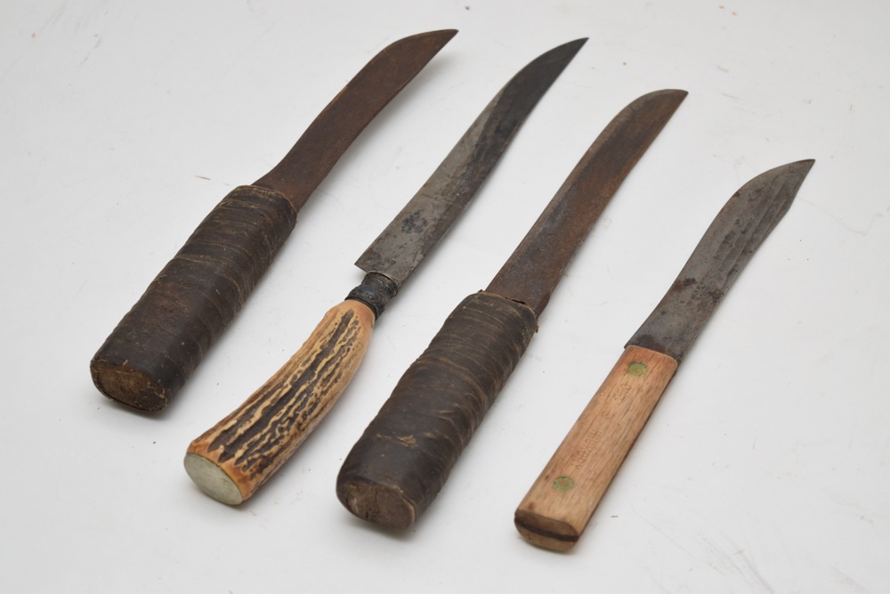Vintage Bone, Wood and Fabric Wrapped Handle Knives