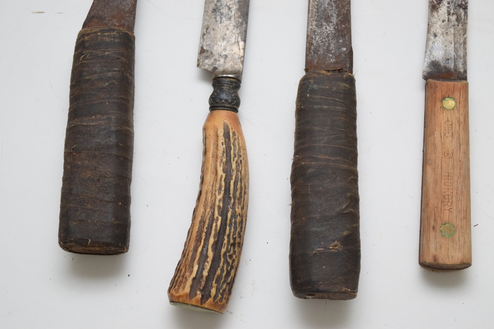 Vintage Bone, Wood and Fabric Wrapped Handle Knives