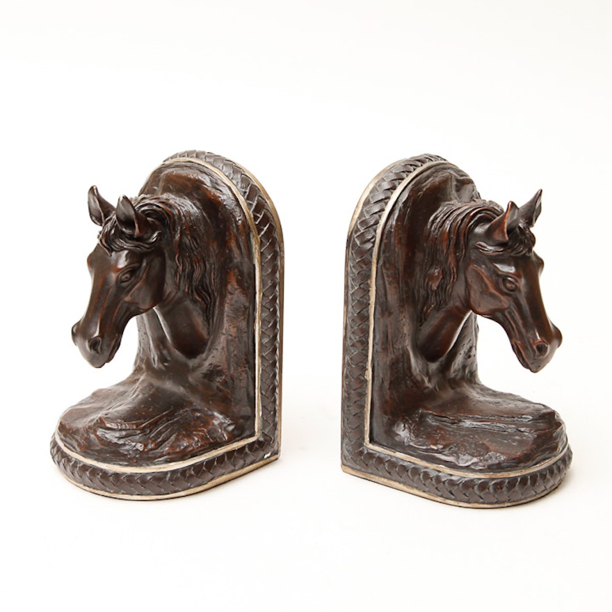 Carved Wood Equestrian Bookends