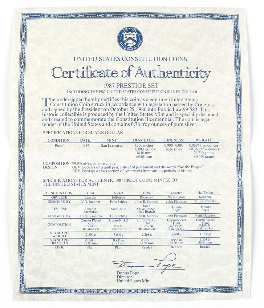 United States 1987 Prestige Set