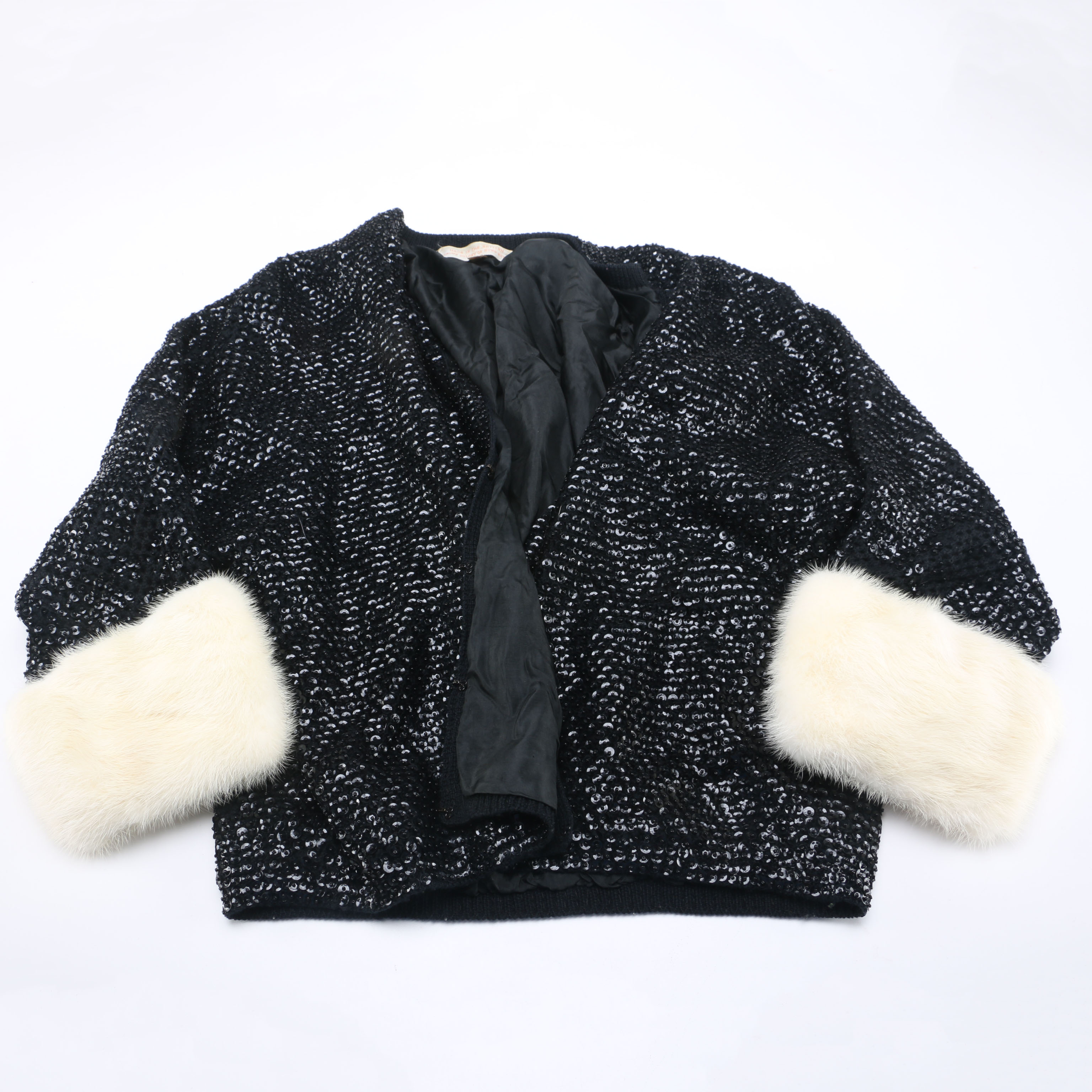 Circa 1950 Vintage Fur Trim Sequin Blazer