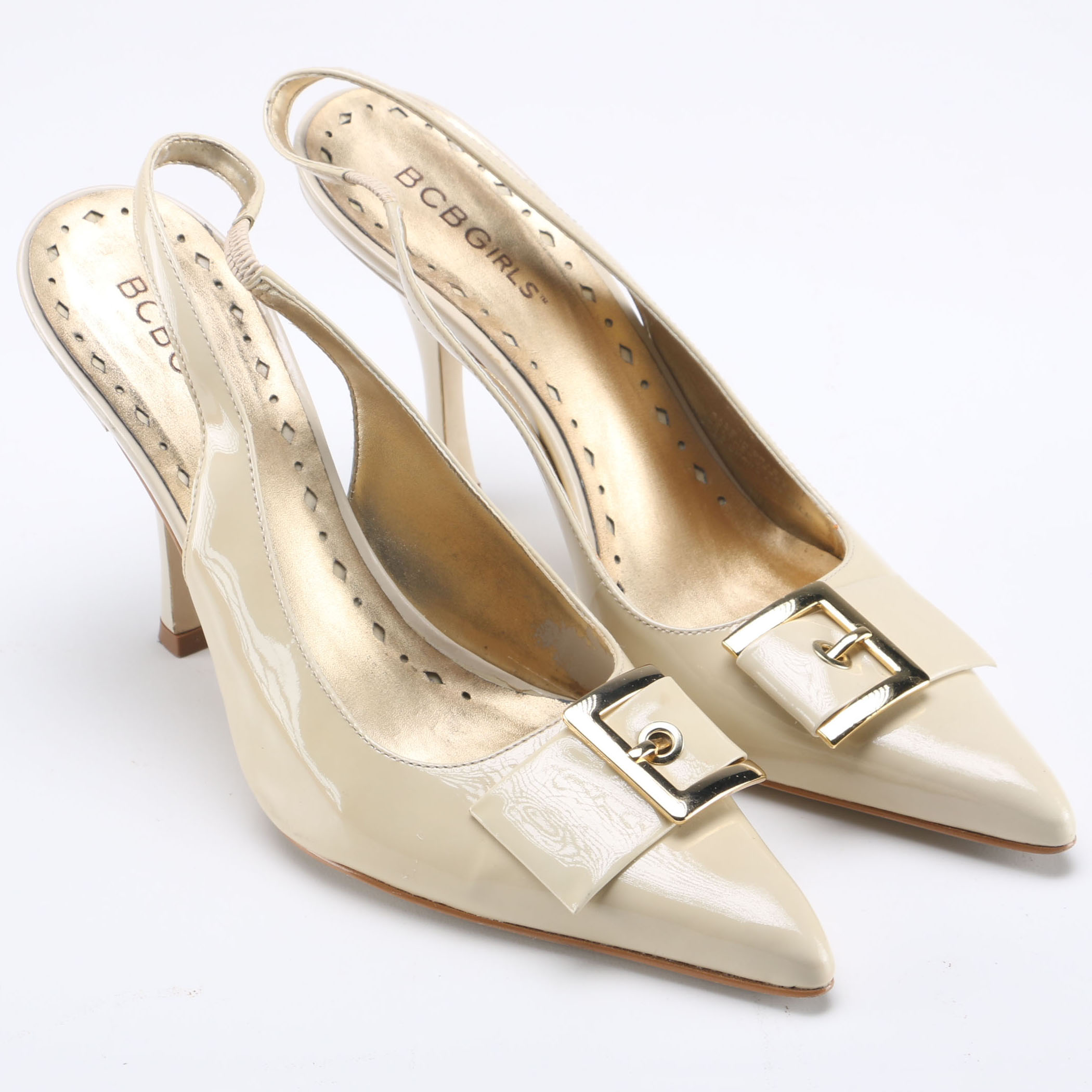 Pair of BCBGirls Cream Heels with Gold Tone Hardware