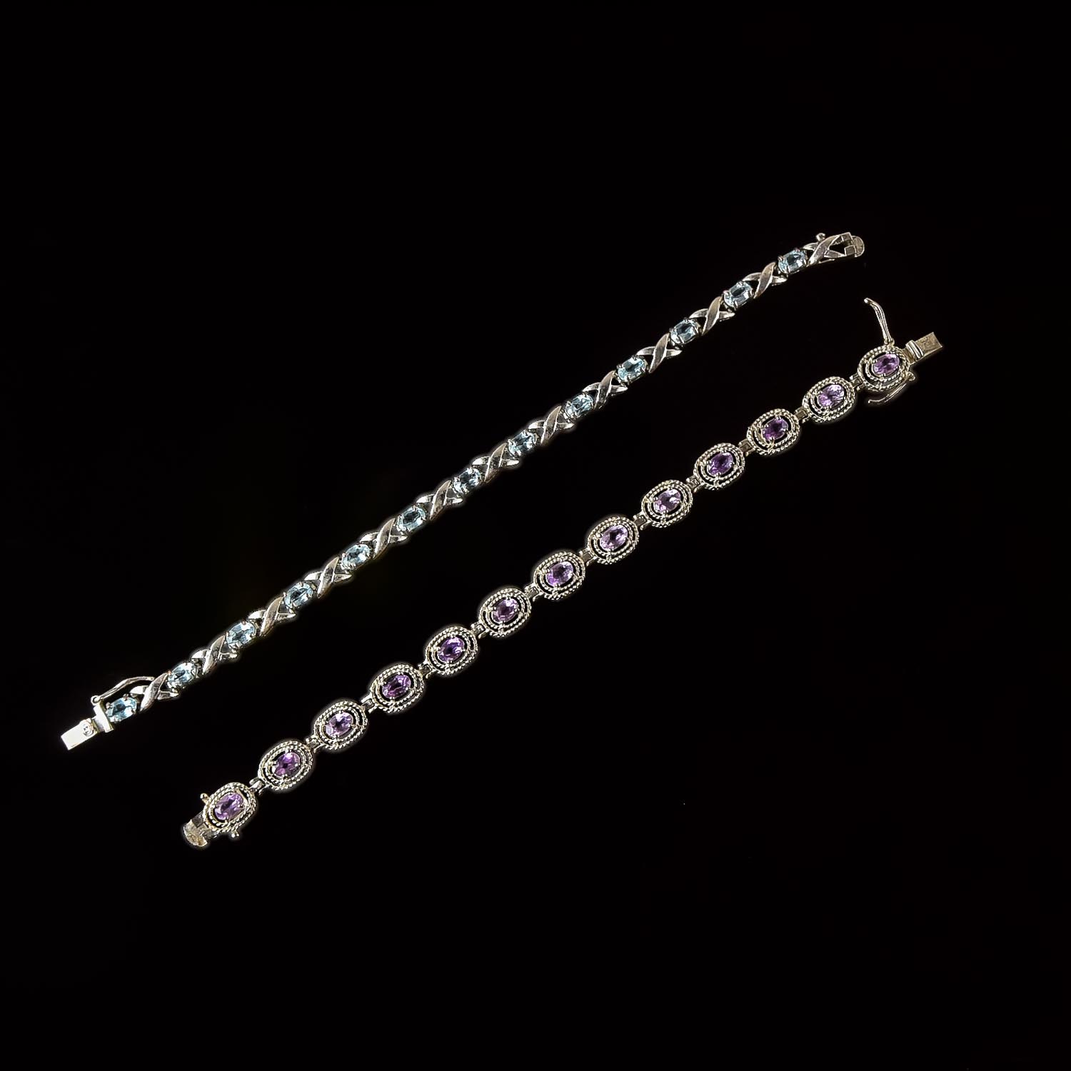 Sterling Silver and Aquamarine and Sterling Silver and Amethyst Bracelets