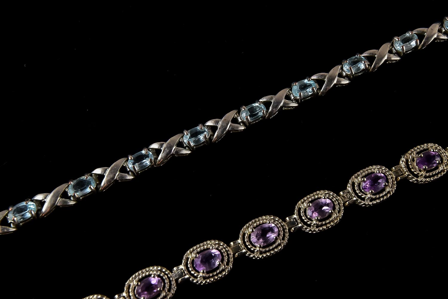 Sterling Silver and Aquamarine and Sterling Silver and Amethyst Bracelets