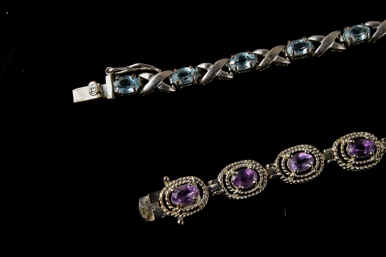Sterling Silver and Aquamarine and Sterling Silver and Amethyst Bracelets