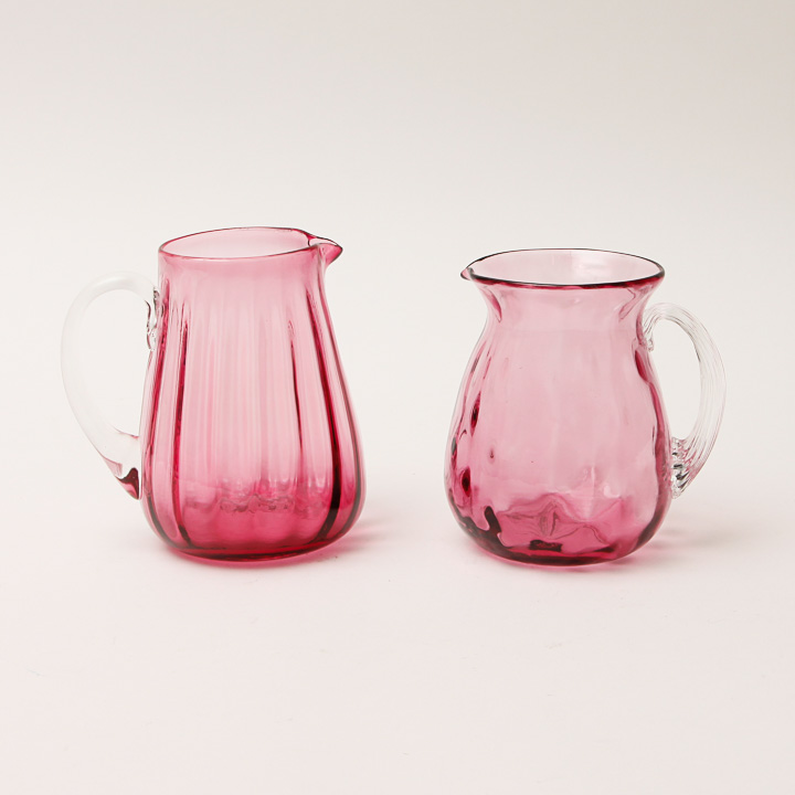 Hand-Blown Cranberry Glass Pitchers