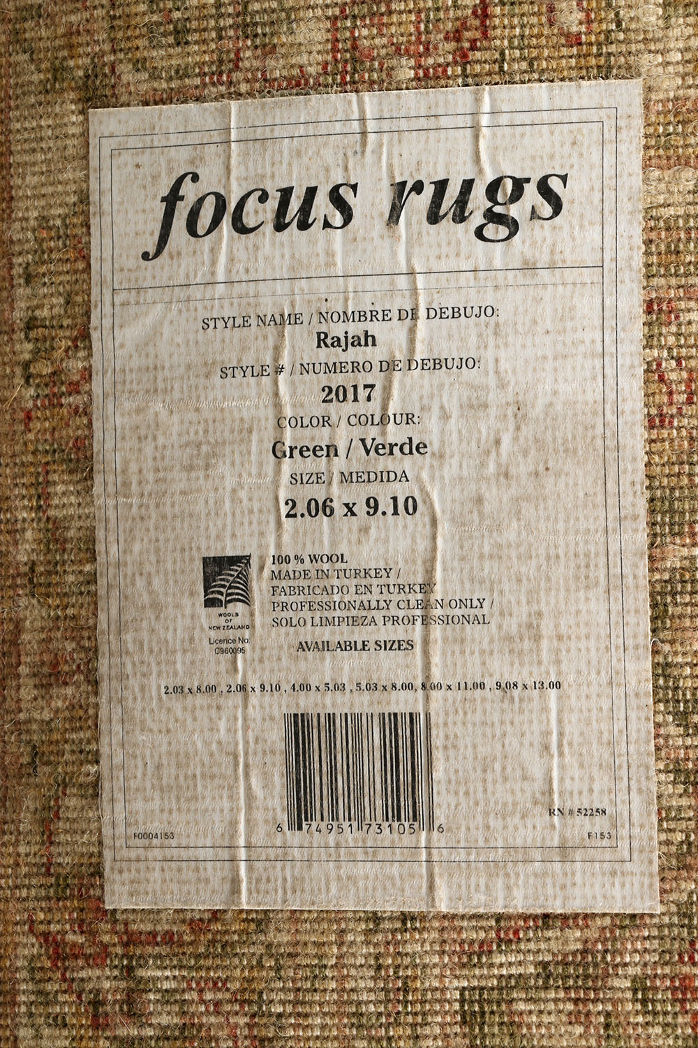 "Rajah" Wool Carpet Runner by Focus Rugs