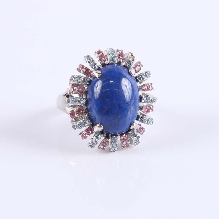 14K Lapis Lazuli Topaz and Sapphire Cocktail Ring