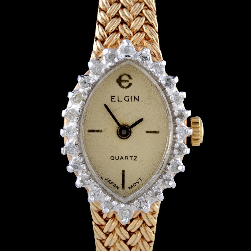 Women's Elgin Yellow Gold Plated Diamond Wrist Watch