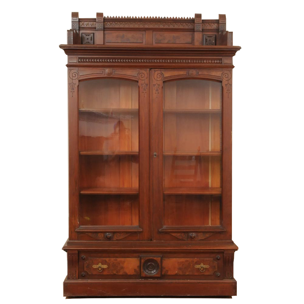 Antique Eastlake Glass Front Bookcase, Circa 1880