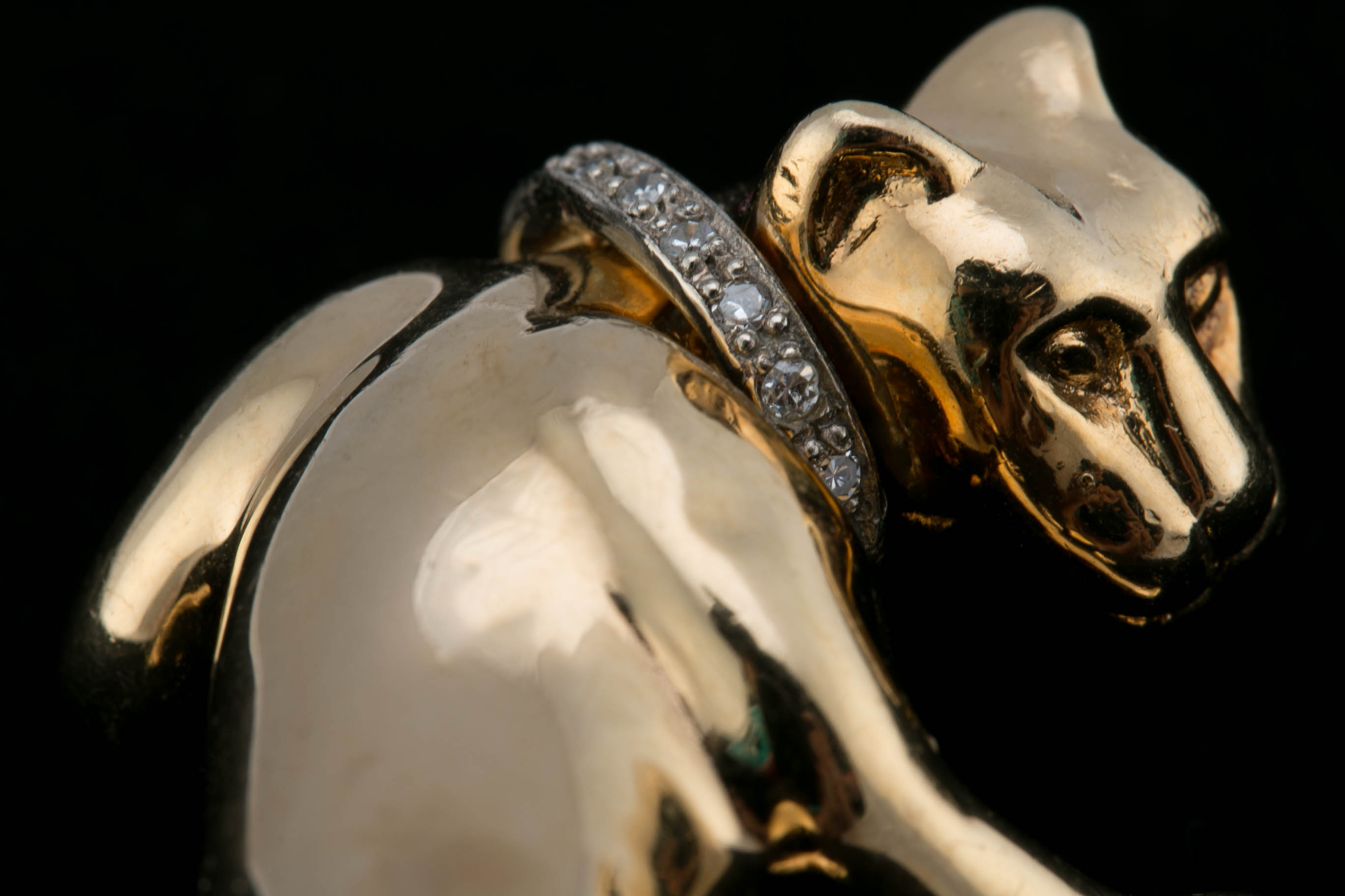 14K Yellow Gold and Diamond Panther Brooch