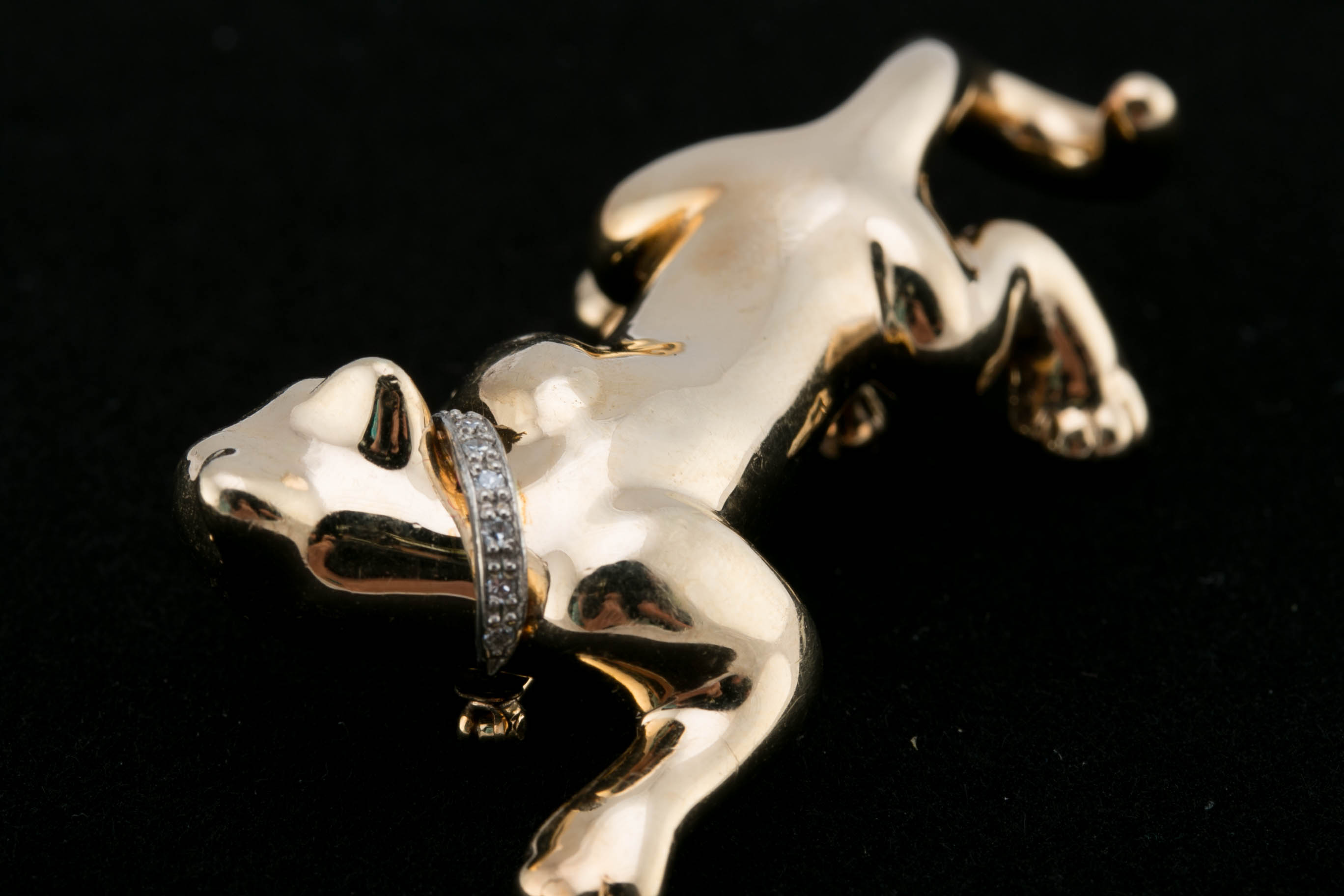 14K Yellow Gold and Diamond Panther Brooch
