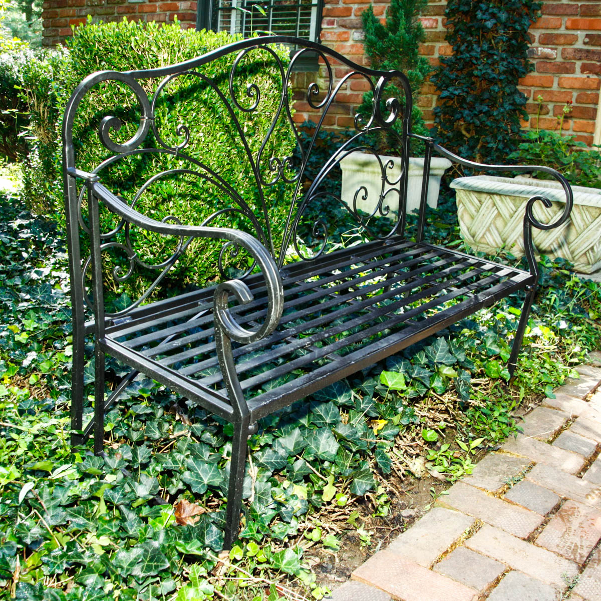 Victorian Style Painted Metal Garden Bench