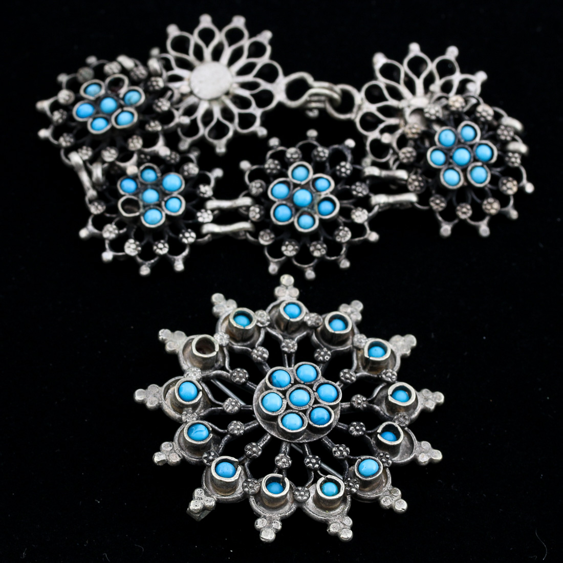 Silver Tone Bracelet and Brooch