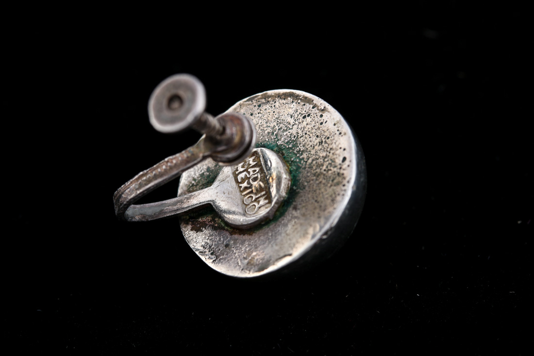 Stamped Sterling Silver Circular Earrings and Brooch