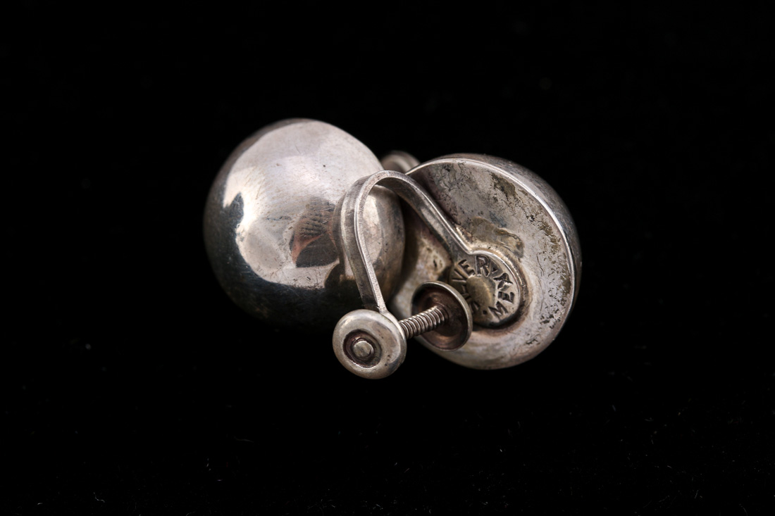 Stamped Sterling Silver Circular Earrings and Brooch