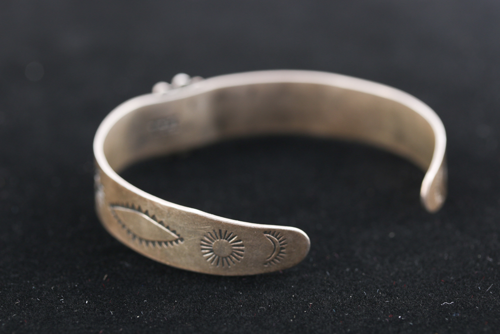 Native American Inspired Stamped Coin Silver Jasper Cuff Bracelet