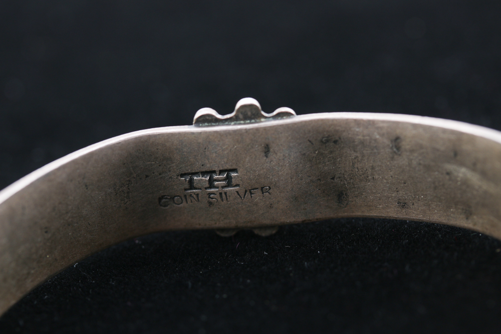 Native American Inspired Stamped Coin Silver Jasper Cuff Bracelet