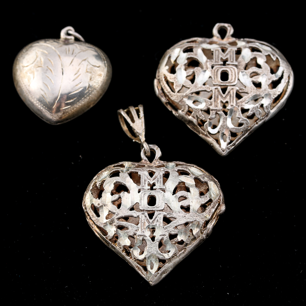 Pair of Stamped Sterling Silver Heart Pendants