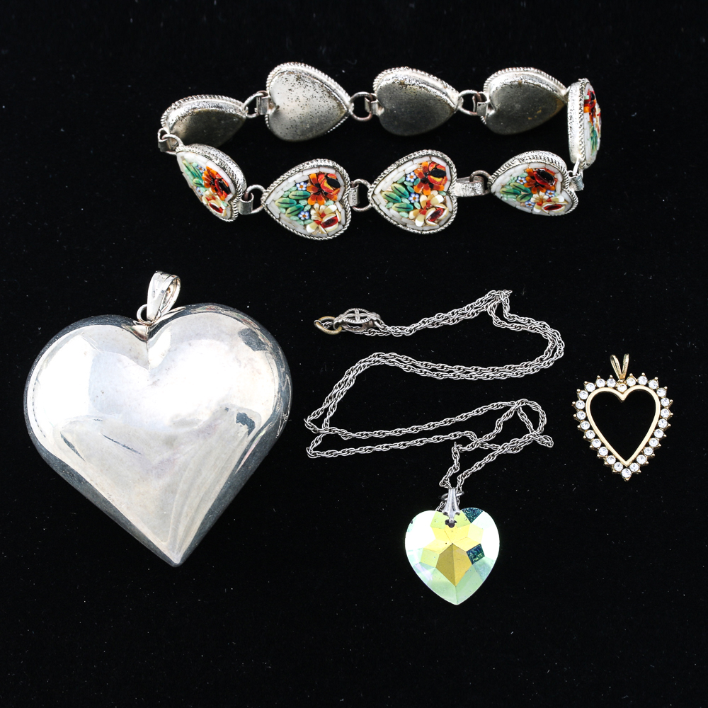Collection of Vintage Heart Shaped Costume Jewelry