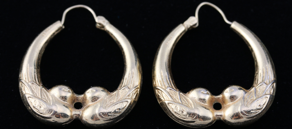 14K Gold Love Bird Hoop Earrings