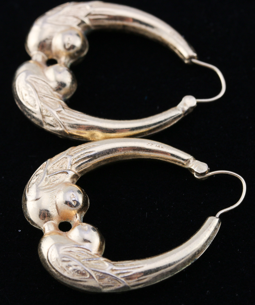 14K Gold Love Bird Hoop Earrings