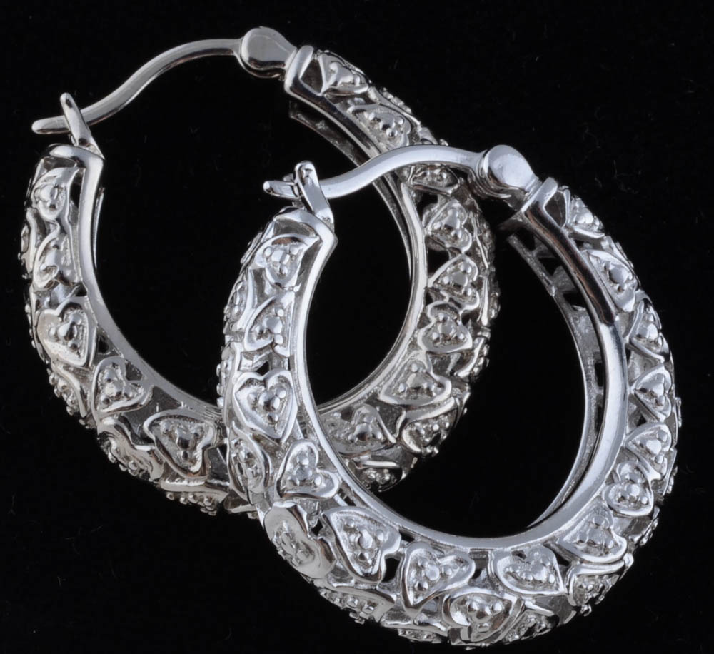 Sterling Silver Diamond Bracelet, Necklace and Earrings