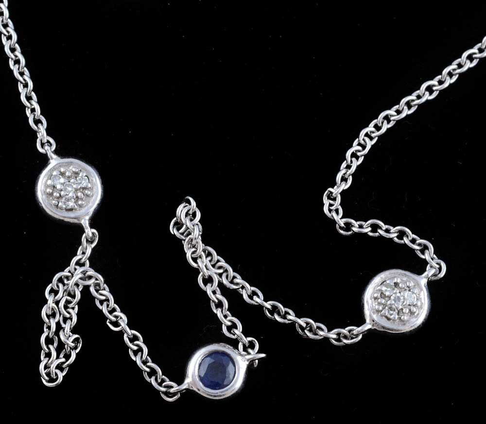 Sterling Silver Diamond Bracelet, Necklace and Earrings