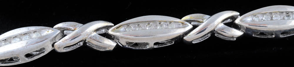 Sterling Silver Diamond Bracelet, Necklace and Earrings