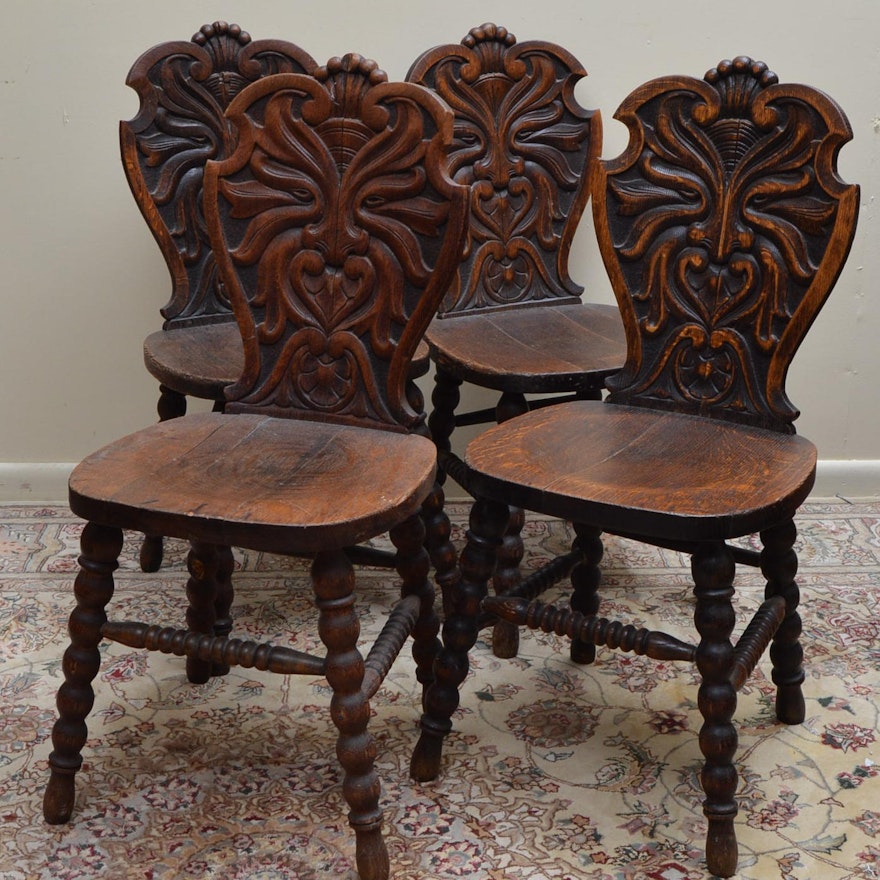 Antique Gothic Revival Oak North Wind Hall Chairs