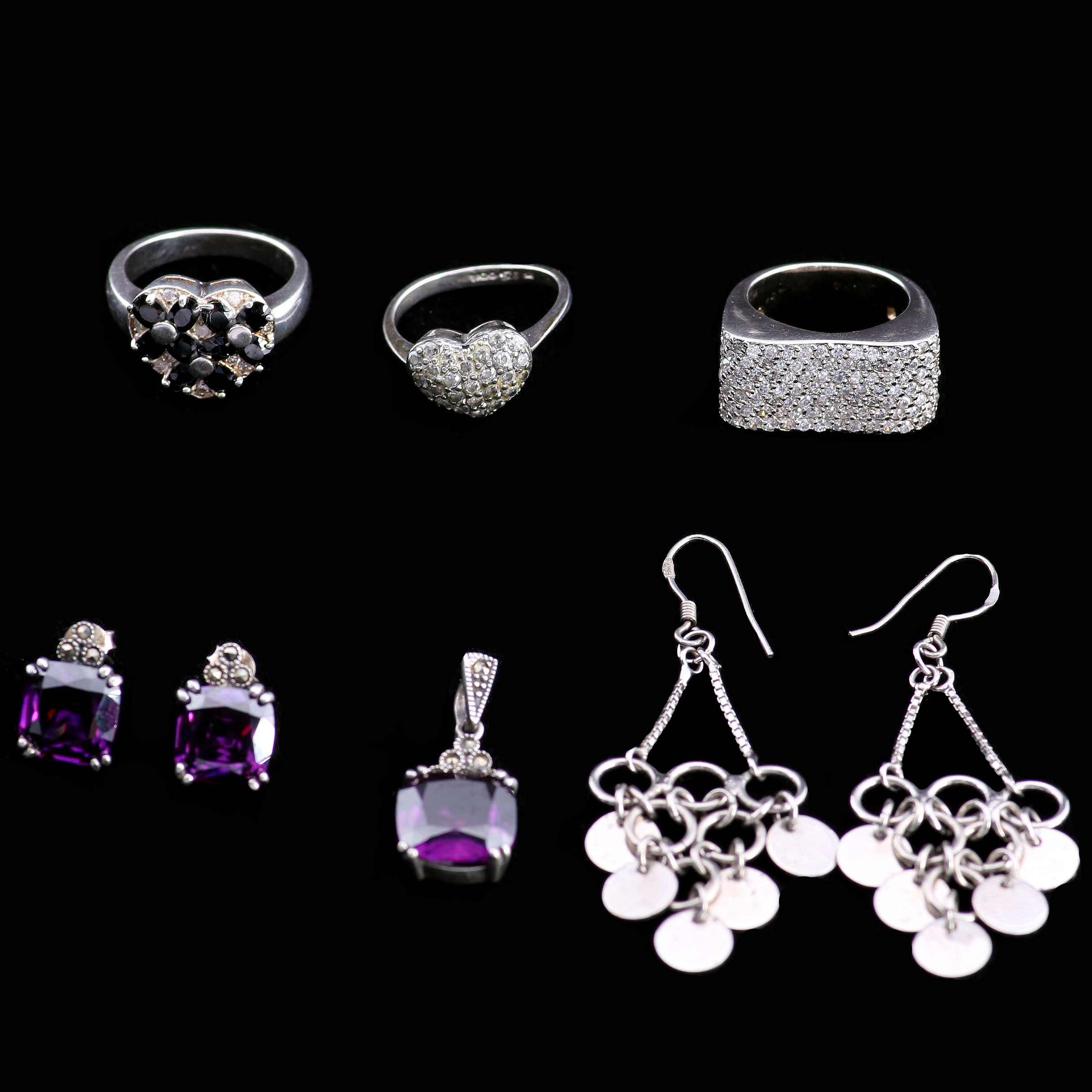 Stamped 925 Silver Earrings and Rings