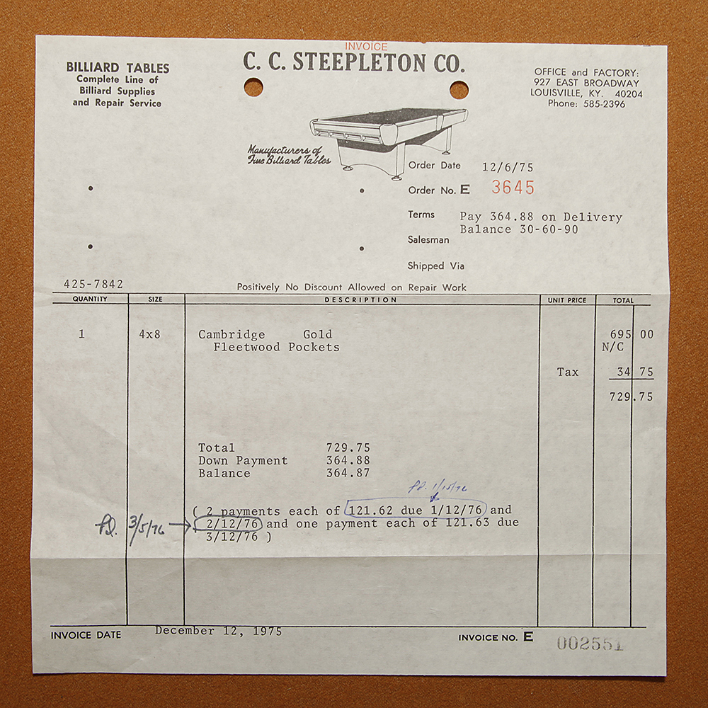 1970s C.C. Steepleton Billiards Table