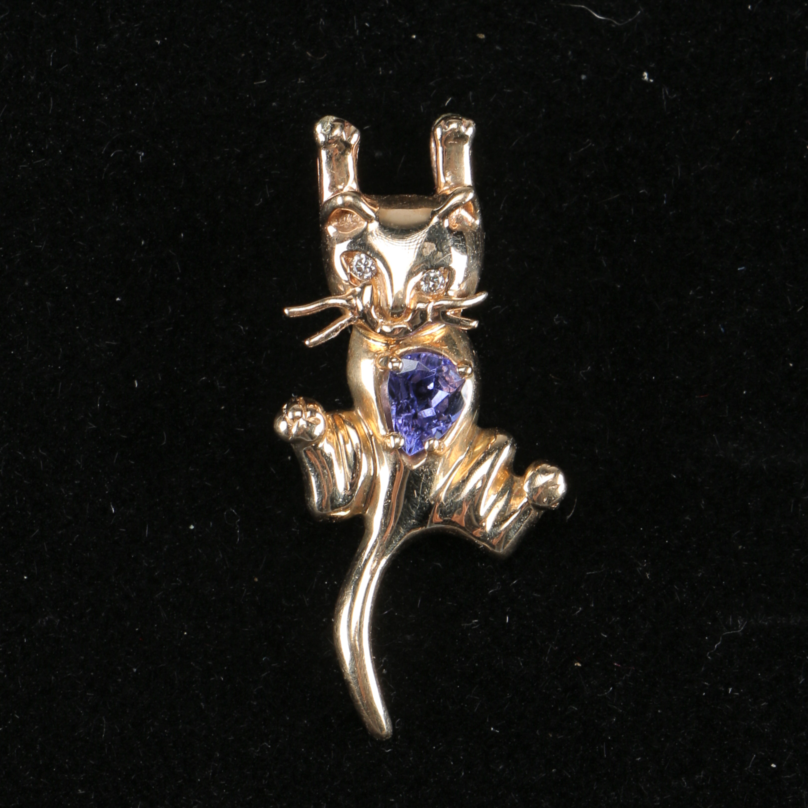 Yellow Gold Cat Pendant with Gemstones
