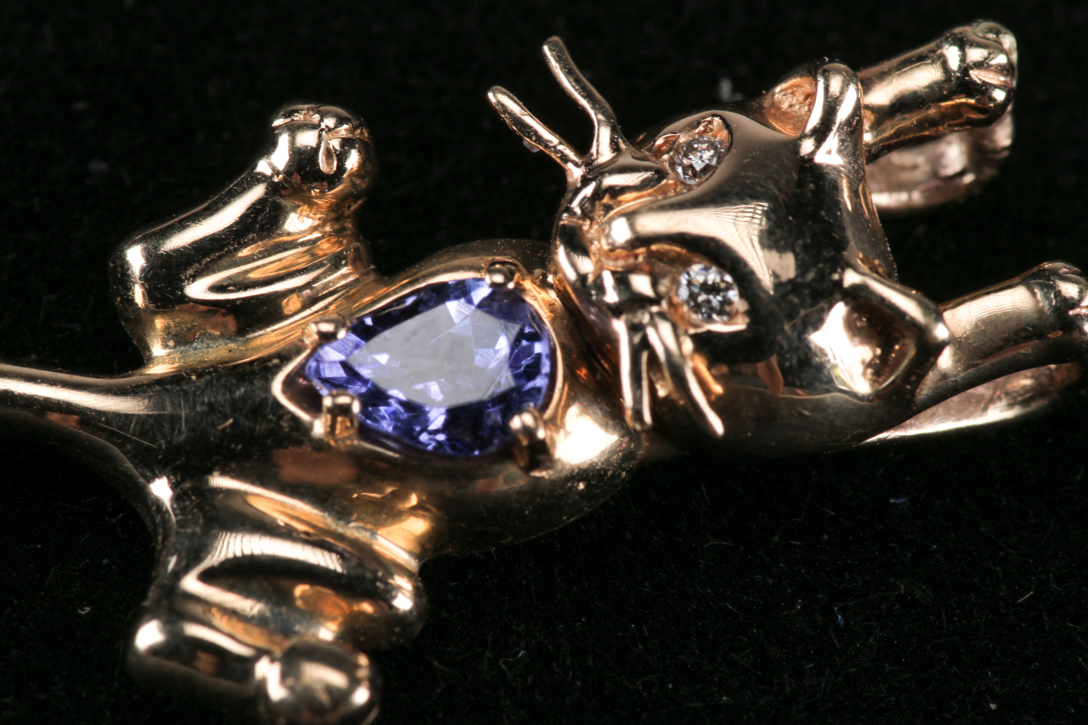 Yellow Gold Cat Pendant with Gemstones