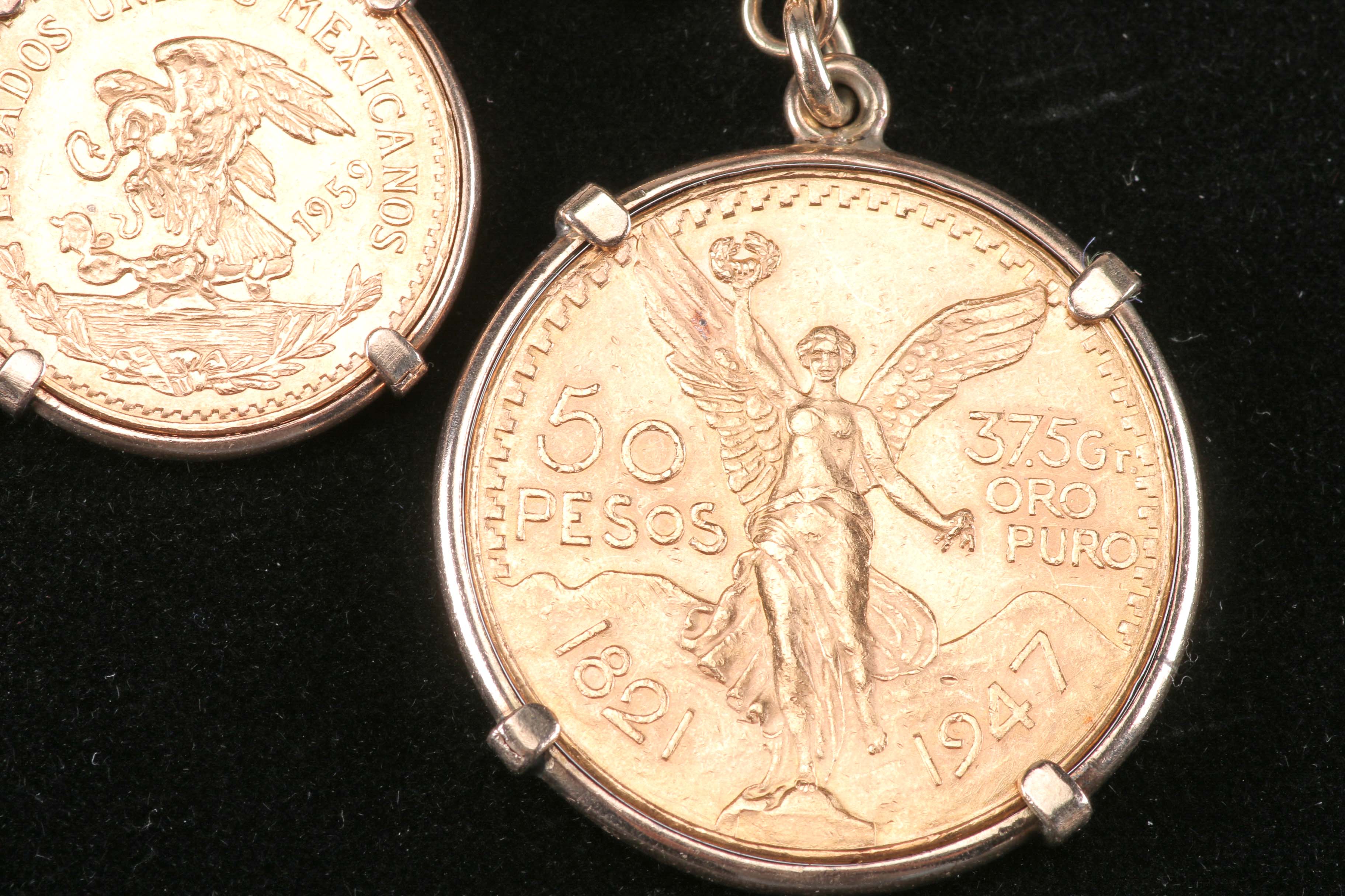 Stamped 14K Yellow Gold Mexican Coin Bracelet