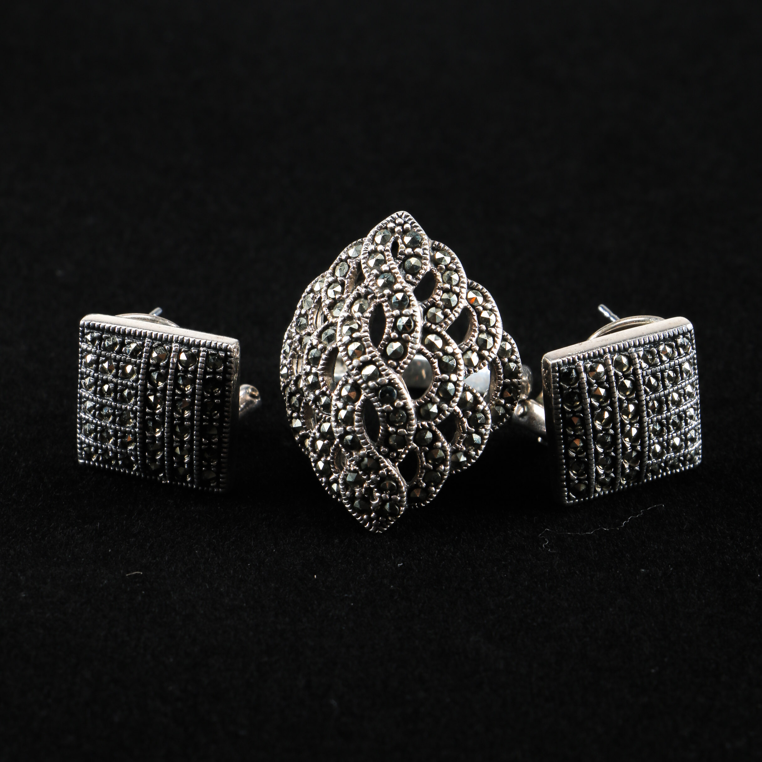 Marcasite and Sterling Silver Ring and Earring Set