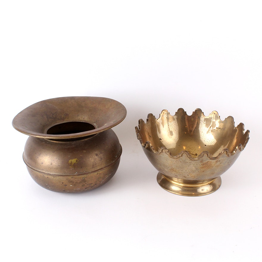 Brass Spittoon and Footed Bowl