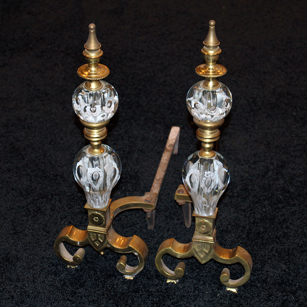 Zimmerman Glass Brass and Art Glass Andirons