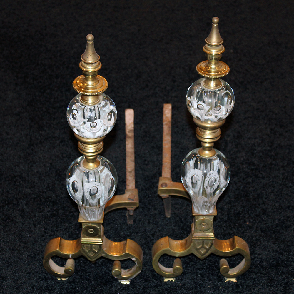 Zimmerman Glass Brass and Art Glass Andirons