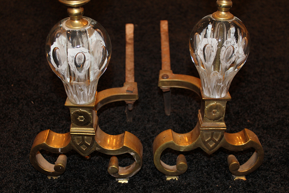 Zimmerman Glass Brass and Art Glass Andirons