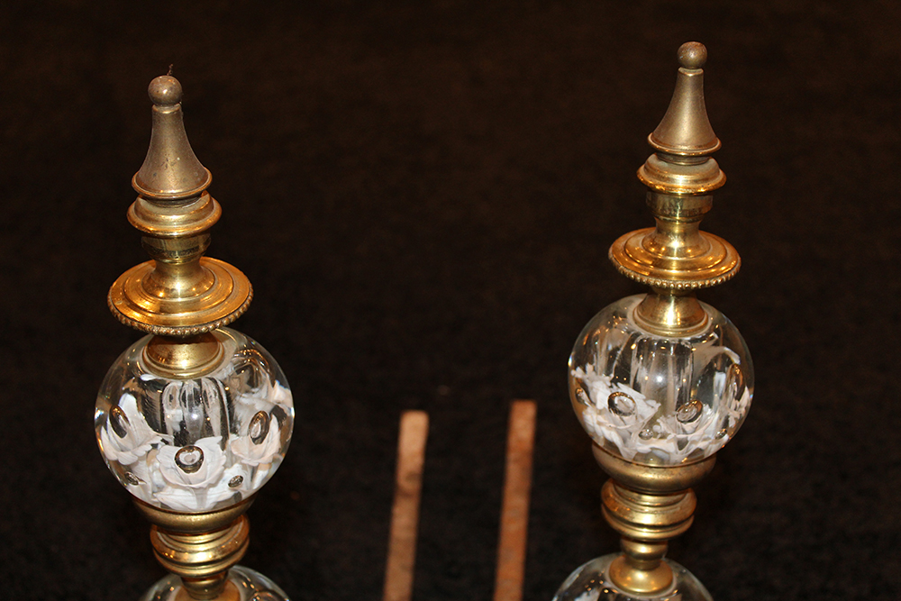 Zimmerman Glass Brass and Art Glass Andirons