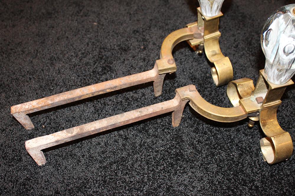 Zimmerman Glass Brass and Art Glass Andirons