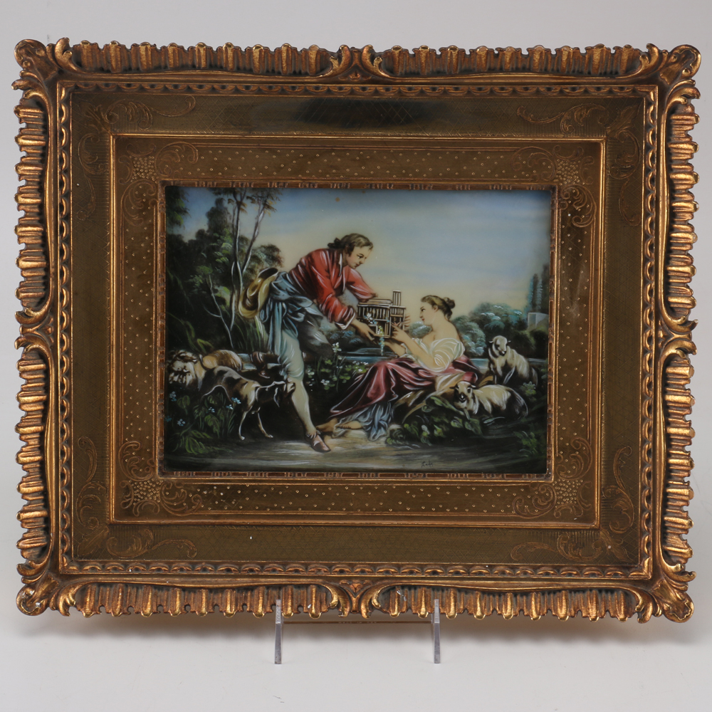 Painting of Man and Woman with Birdcage