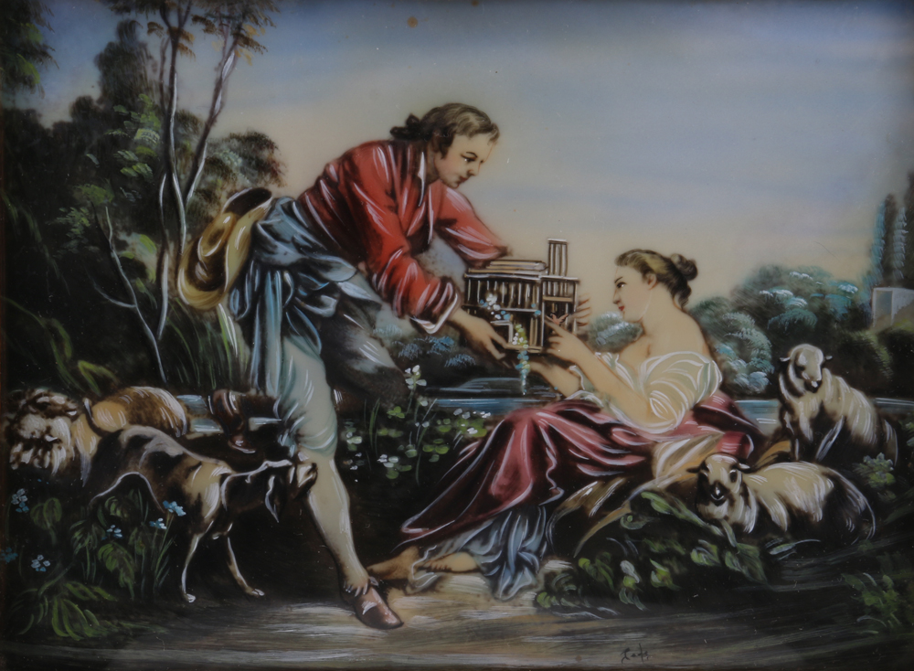 Painting of Man and Woman with Birdcage