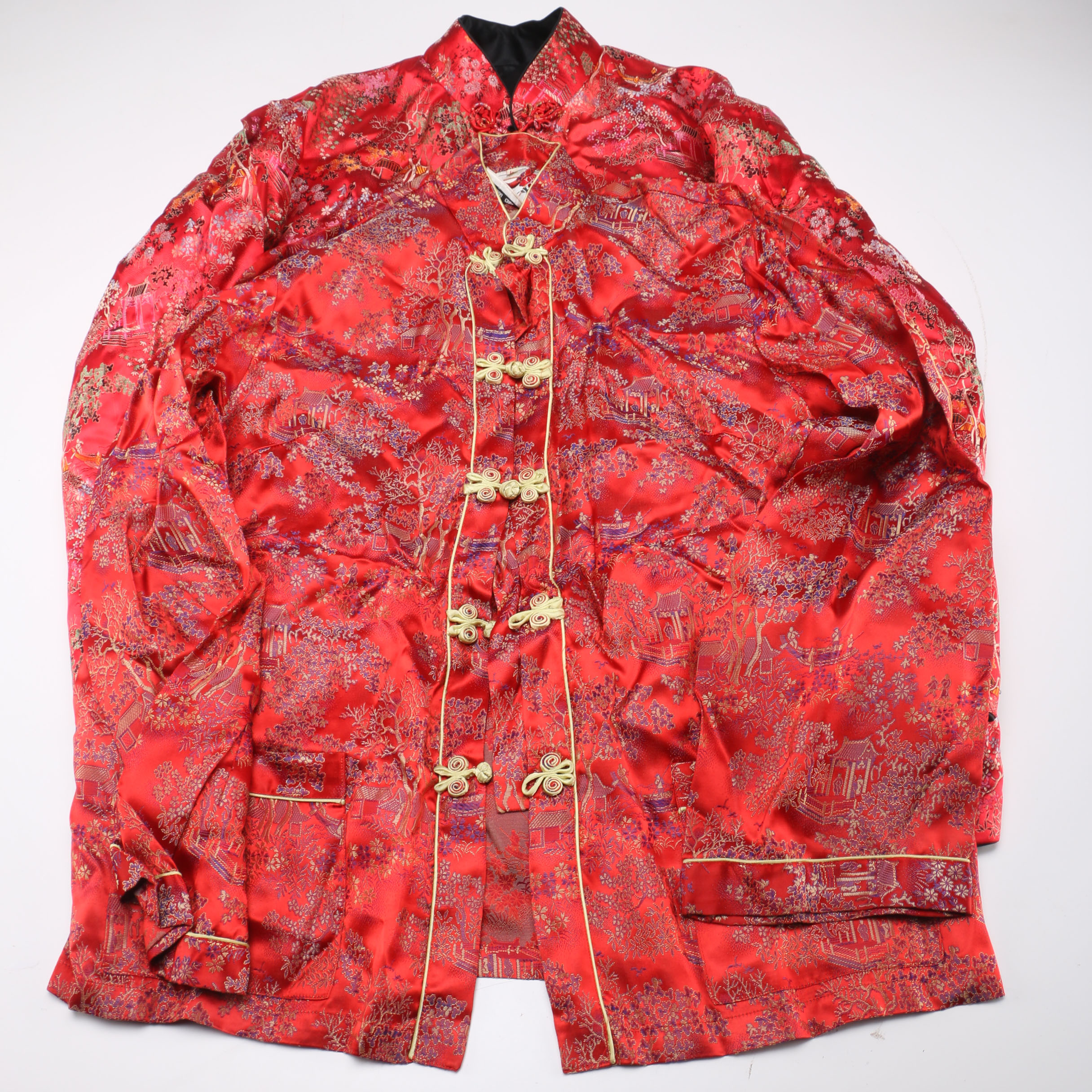 Two Red Embroidered Silk Chinese Jackets