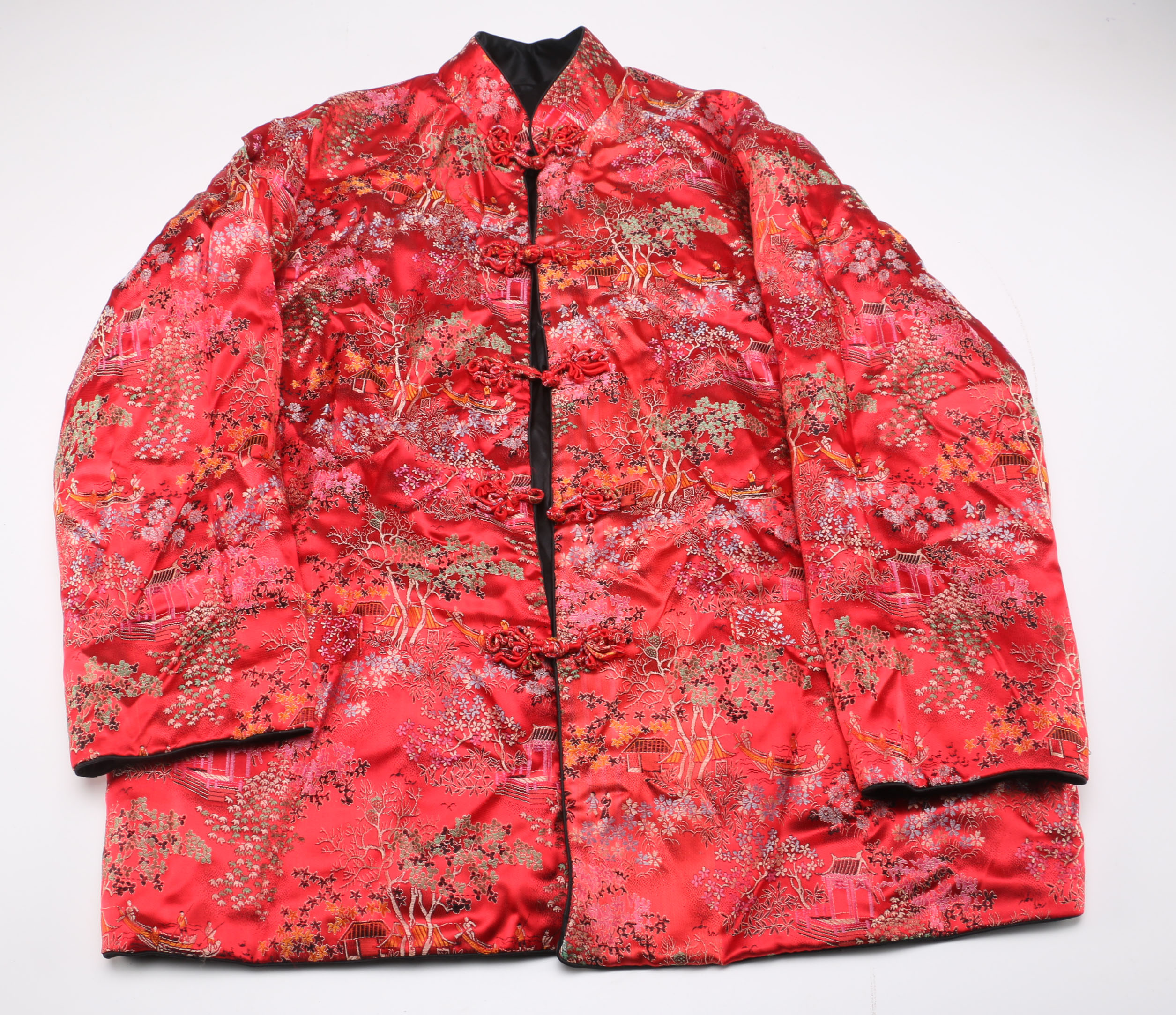 Two Red Embroidered Silk Chinese Jackets