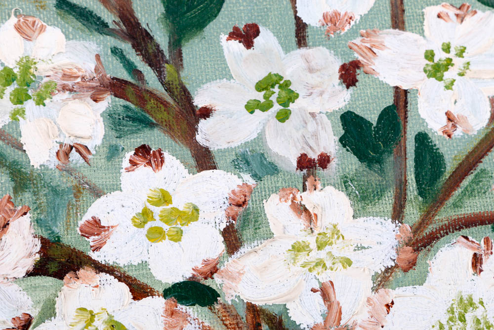 Original Folk Art Floral Still Life Painting of Dogwood Blossoms
